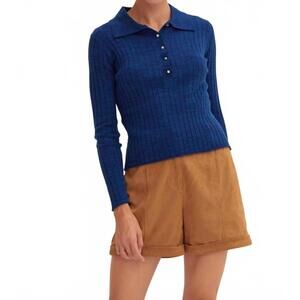 NEW CRESCENT chels ribbed long sleeve top in blue